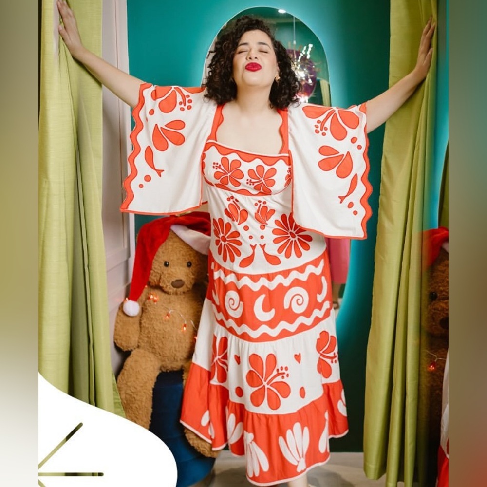 FARM Rio for Anthropologie Orange and Cream Sundress